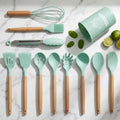 Wholesale 12 Pieces in 1 Set Kitchen Accessories Baking Cooking Tools Silicone Cookware Utensils Set With Wooden Handle