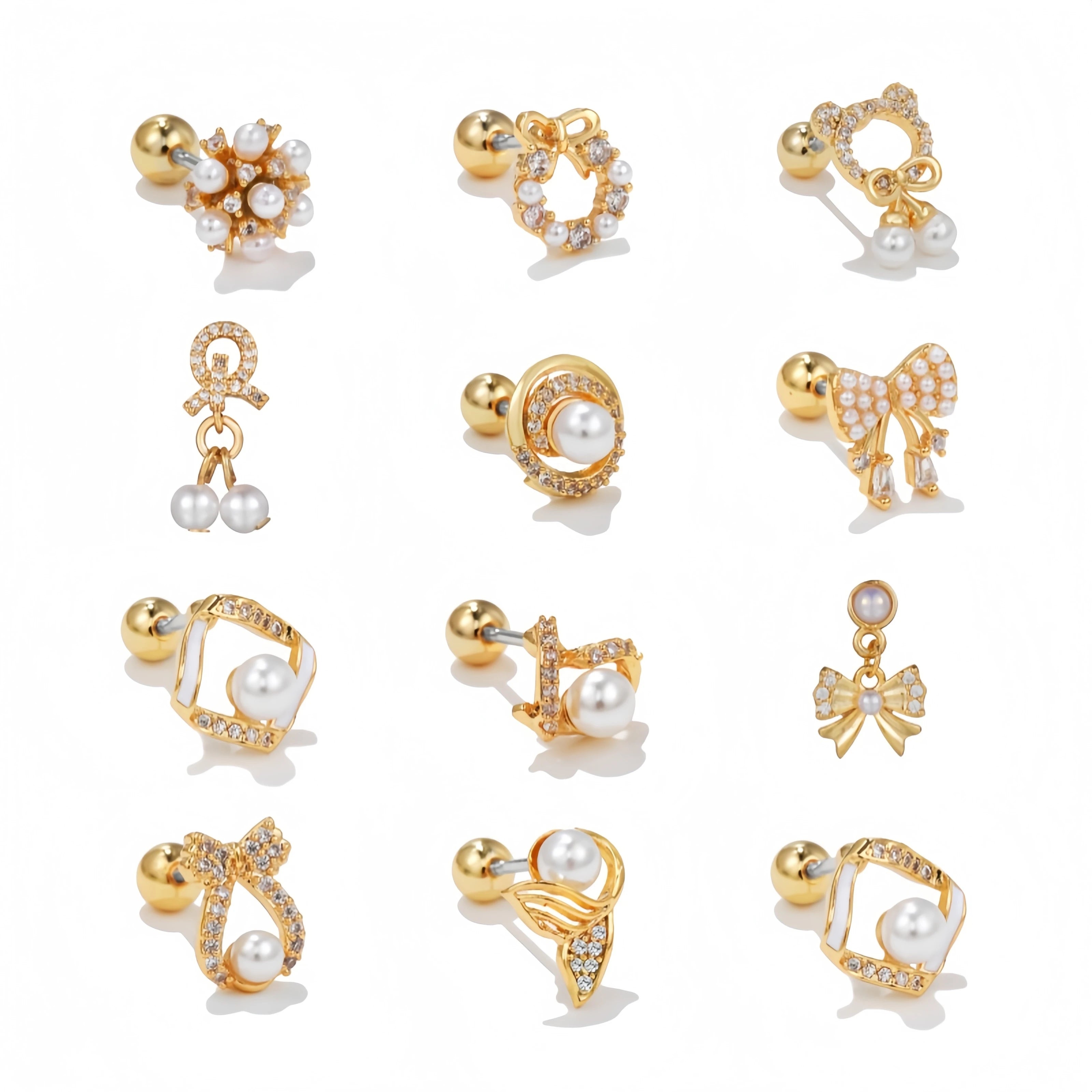 ZUOLA Luxury Stud Earrings Gold Plated Labret Inlay Pearl & Zircon Bow Heart Design Stainless Steel Earring for Women
