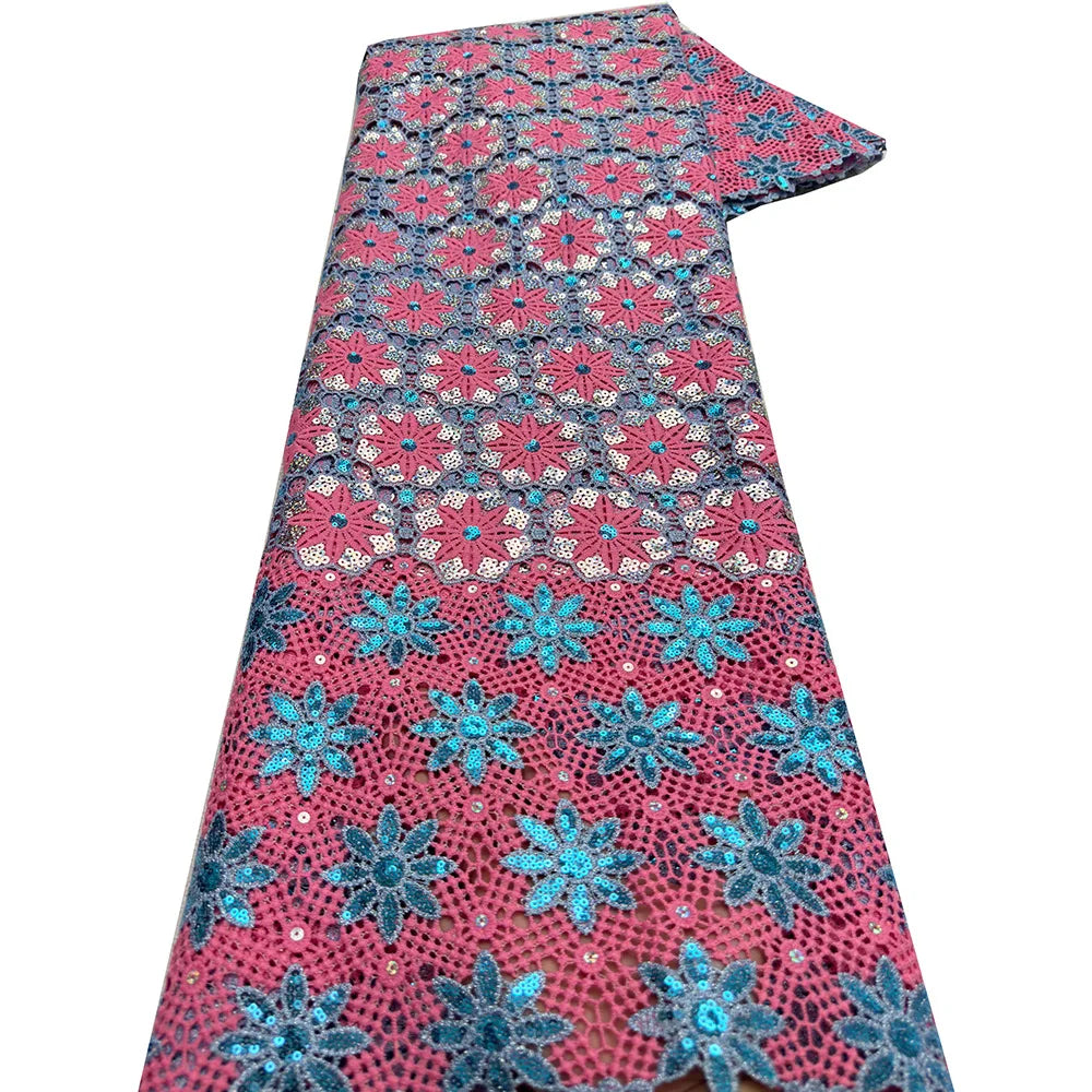 New Design Flower Nigeria Colorful Washable Swiss Voile Lace Embroidered Aso Ebi Fabric Elegant Colthe for Wedding Dress