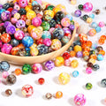 Acrylic Flower Beads Ceramic Pattern Effect Beads Round Straight Hole Loose Beads Wholesale Diy Jewelry Accessories