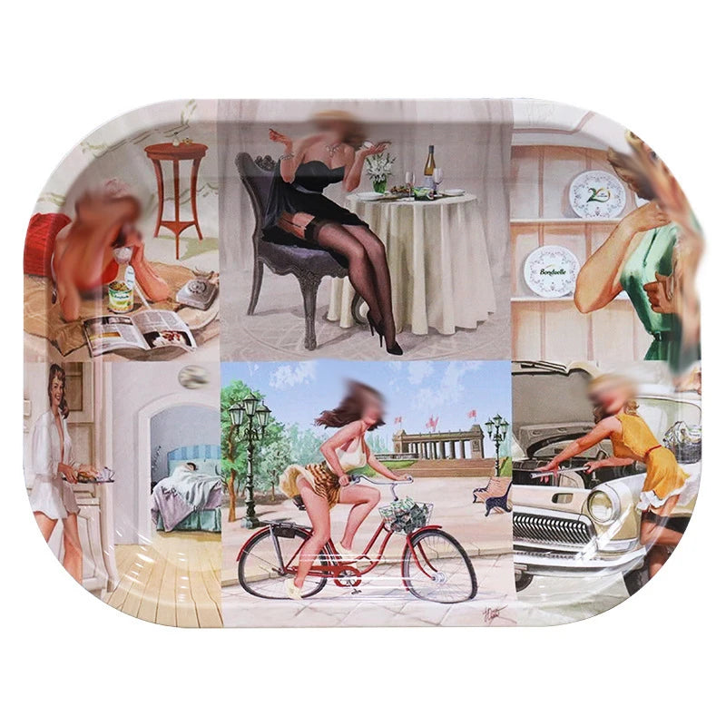 Multiple Size Custom Logo Small Size Rolling Metal Tin Tray Tinplate Metal Serving Tray for Smoking