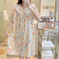 Sleepwear Short Sleeve Floral Print Night Gown Large Size Loose Breathable Night Dresses for Women
