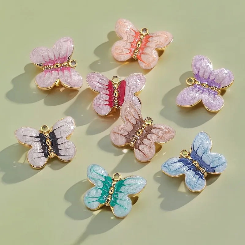 Cartoon Cute Oil Drip Butterfly Stainless Steel PVD 18K Gold Plate Enamel Butterfly Pendant for Bracelet Necklace Jewelry Making