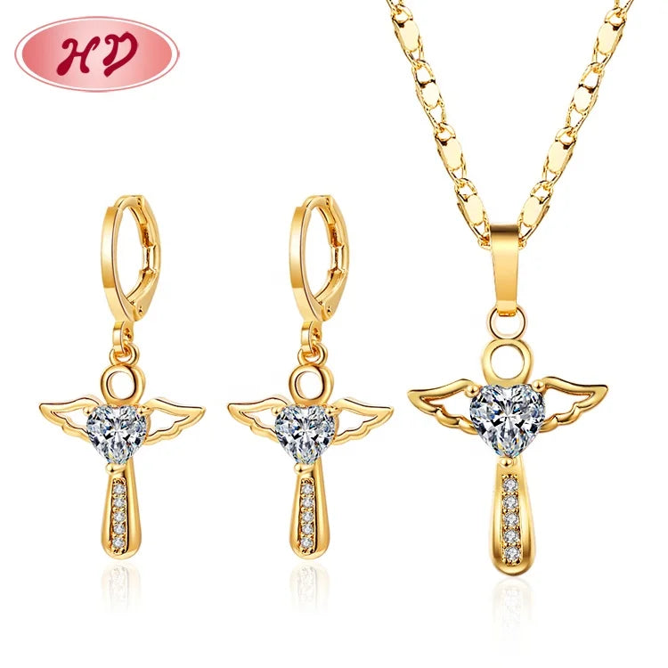 Jewelry Wholesaler Distributor 18K Gold Plated Cz  Wholesale Earings Necklace Sets Jewelry Zirconias for Cute Girls
