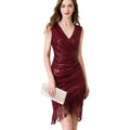 1920 Retro Great Gatsby Ball Dance Dress V Neck Cap Sleeve Sequin Fringe Party Midi Beaded Tassel Vest Dress
