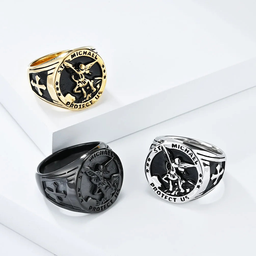 Jewelry Wholesale Stainless Steel Archangel Printed Ring Vintage Exquisite Ring Hip Hop Men's Accessories