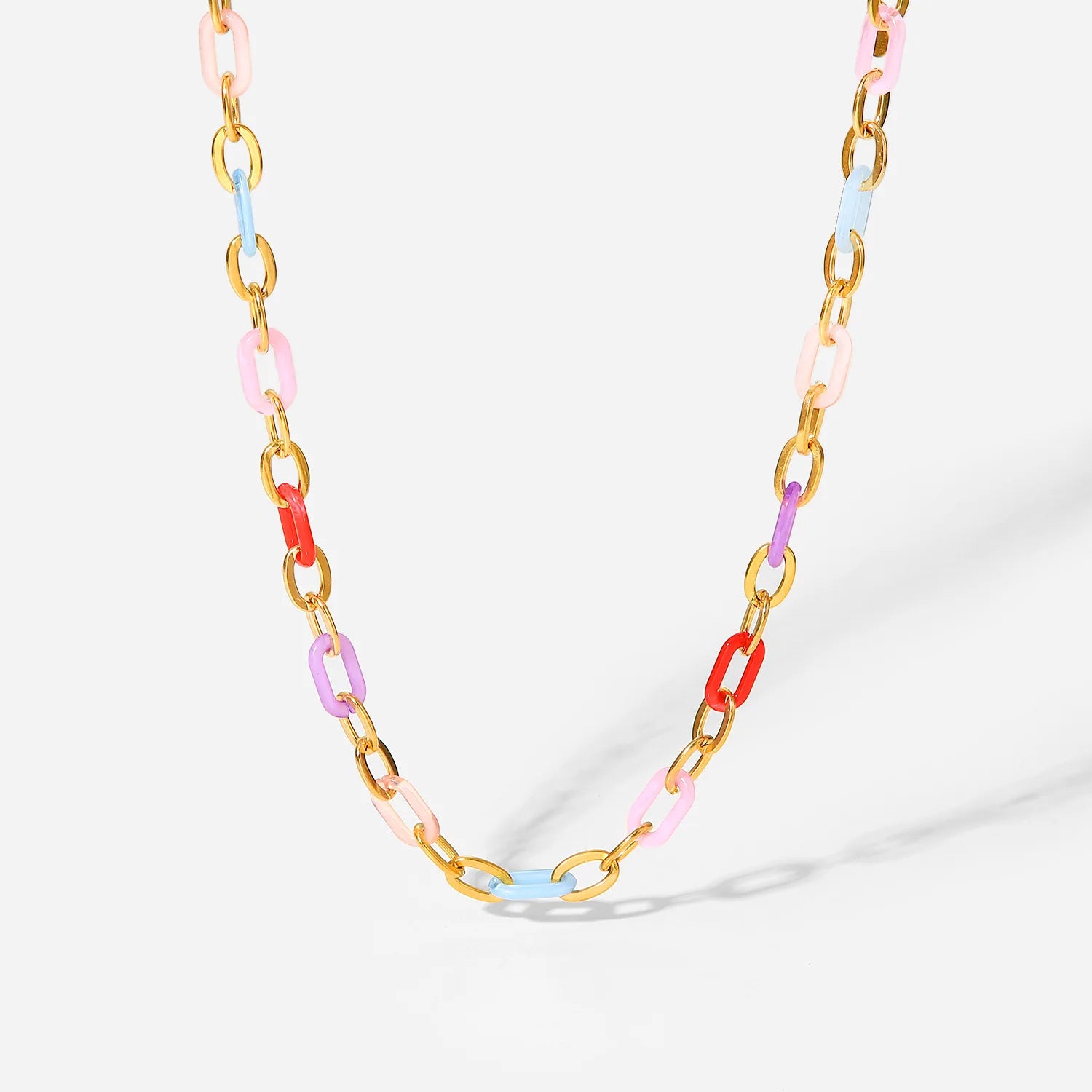 2022 the New Summer Candy Color Jewelry Handmade Mixed Stainless Steel Chain Necklace 18K Gold Plated Fashion Necklace