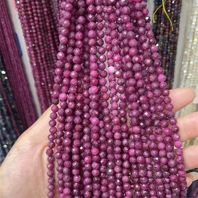 Semi-finished Product 5mm Strands Natural Ruby Faceted Healing Crystal Bracelets Beads for Sale