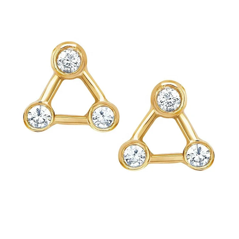 Milskye Minimalist Summer 925 Silver Mini Triangle Constellations Three Cz Stone Stud Earrings