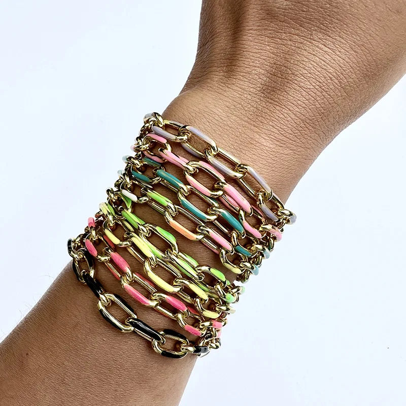 Hot Sale New Punk Style Women's Jewelry Copper Colorful Enamel Chainlink Bracelet