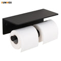Modern Space Aluminum Self Adhesive Black Double Toilet Paper Holder with Shelf Toilet Paper Roll Holder Toilet Roll Holder