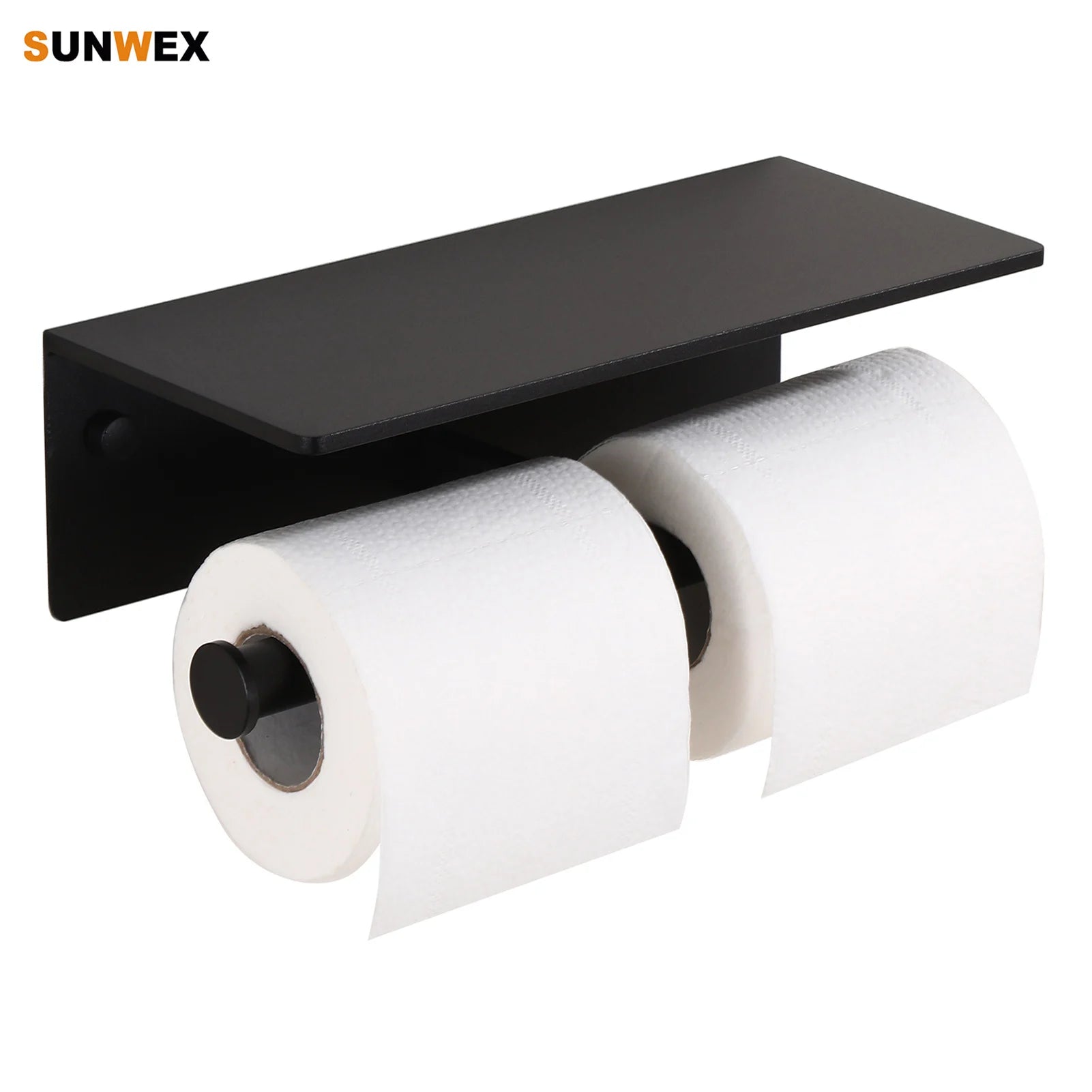 Modern Space Aluminum Self Adhesive Black Double Toilet Paper Holder with Shelf Toilet Paper Roll Holder Toilet Roll Holder