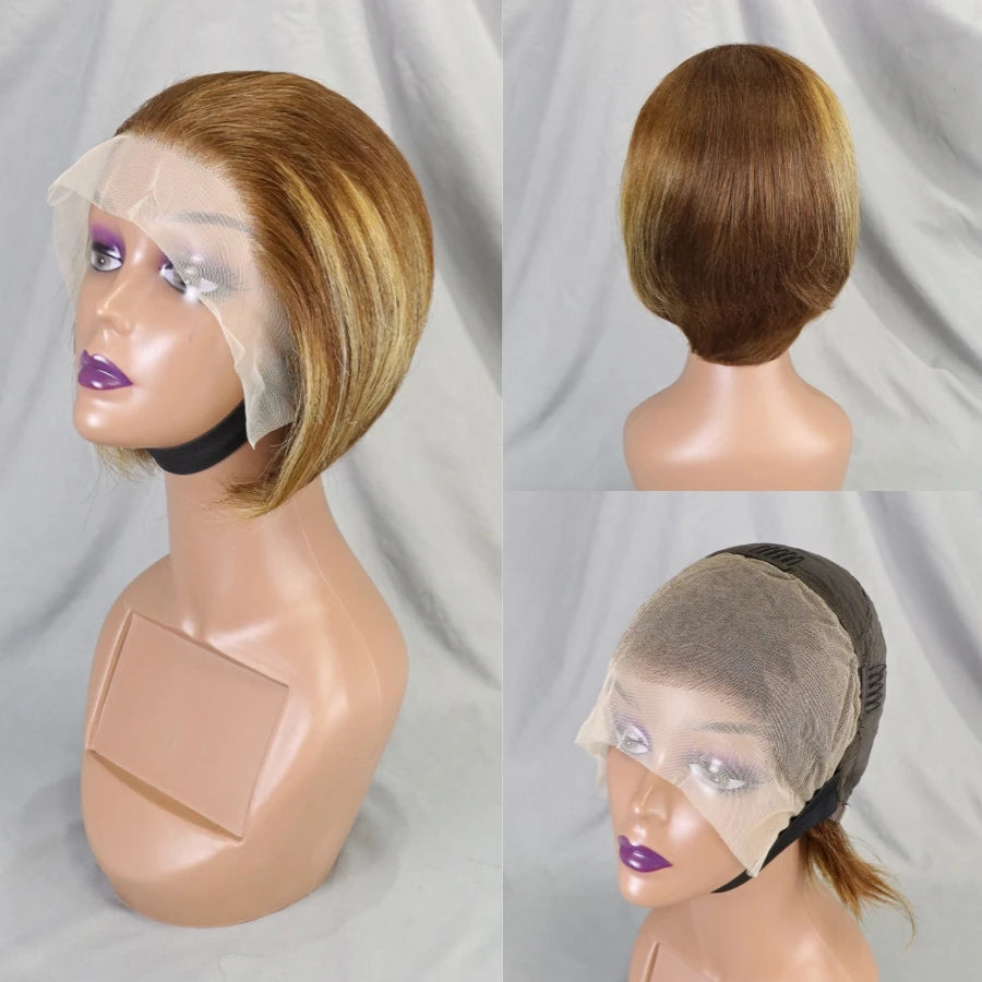 13x4 Pixie Cut Bob Wig for Women Natural Straight Transparent Lace Front Wig 100% Human Hair Versatile Style Short Hair Wig