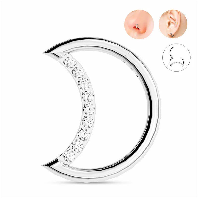 Evorte 16G 1.2mm 316L Stainless Steel Trendy Moon Nose Ear Lip Studs Septum Clicker Hoop Ring Helix Daith Conch Tragus Piercing