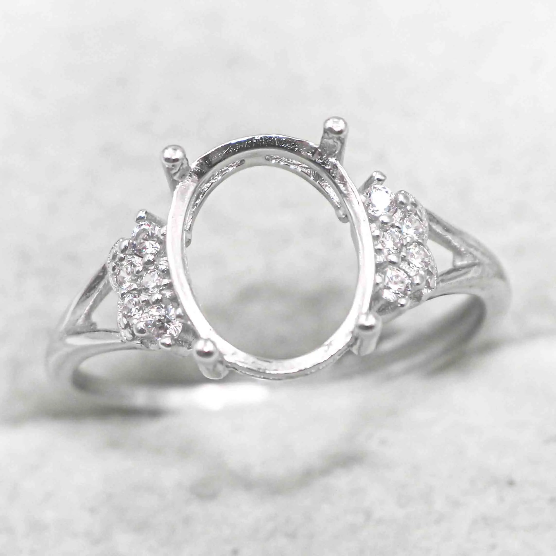 Sterling Silver 9*11mm Semi Mount Ring Empty Frame Blank Support Setting S925 Base Holder Without Center Stone for DIY Inlay