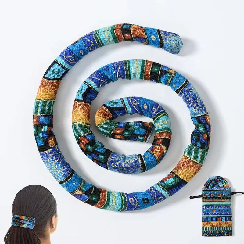 New Arrival Bohemian Fabric Dreadlock Hairband Colorful Bendable Ponytail Holders with Storage Bag
