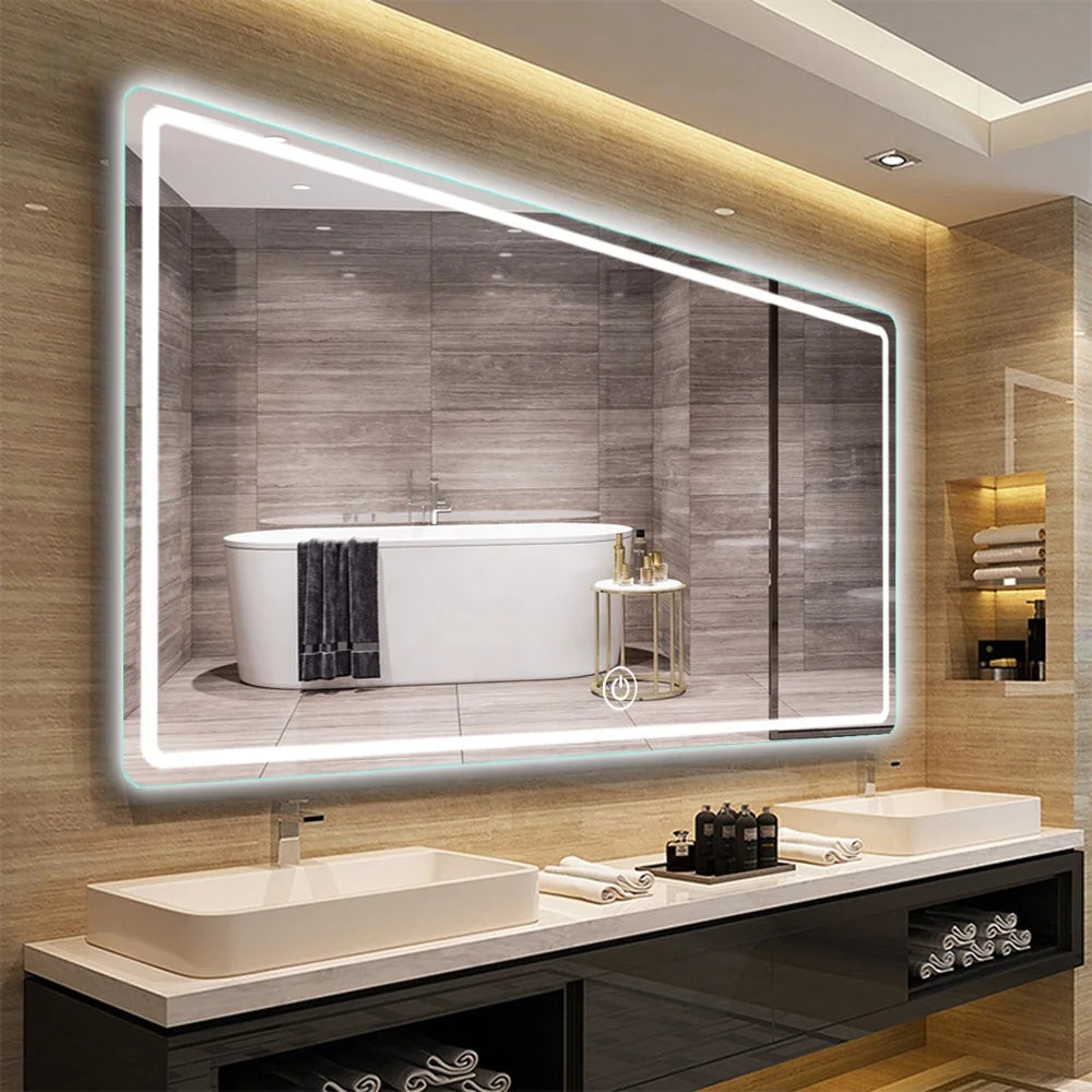 Wholesale Modern Design Rectangle LED Light Backlit Smart Mirror Regular Human Body Sensor Bathroom Mirror Smart Touch Screen