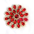Wholesale Bodice Rhinestone Applique Sew on Garment Glass Rhinestone Red Large Brooch Applique Flower for Wedding Dress