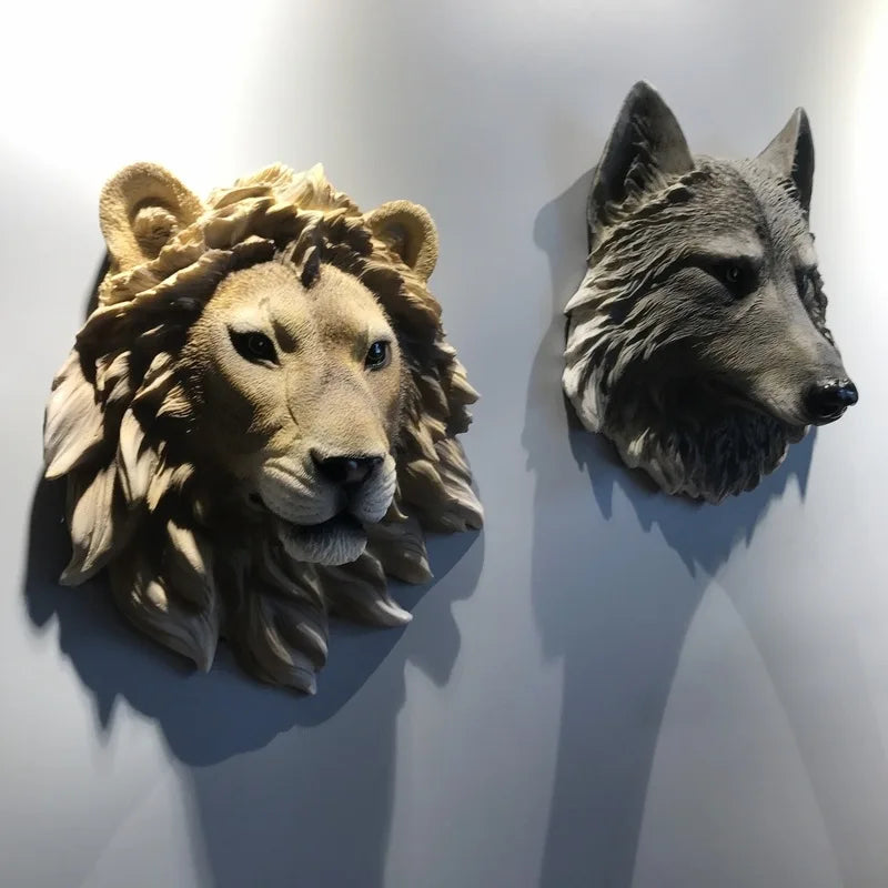 3D Hanging Nordic Style Animal Lion Bear Head Resin Wall Sculpture Art Home Decoration