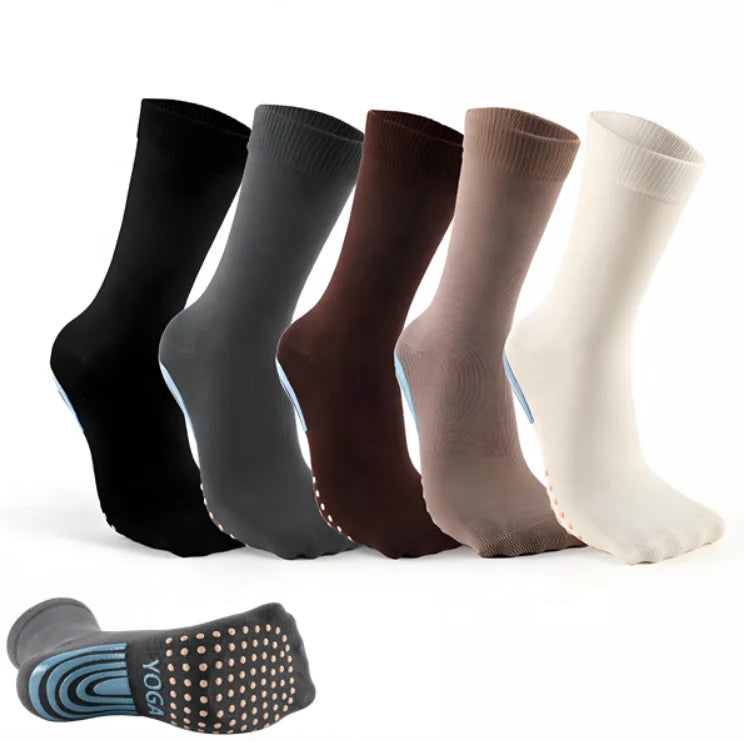Women's Anti-Slip Pilates Yoga Crew Socks Winter Toeless Slouch Dance Grip Socks with Logo Knitted Plain Toe Separator Spring