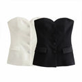 ZATRHMBM Women's 2024 New Fashion  Single Breasted Off-the-shoulder Tank Top  Retro Backless Chic Vest