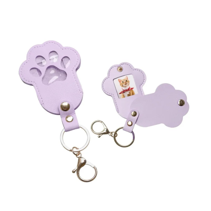 Pet Memorial Keychain Dog Paw Keepsake Photo Holder Pet Hair Keepsake Storage Keychains Paw Shaped PU Leather Backpack Ornament