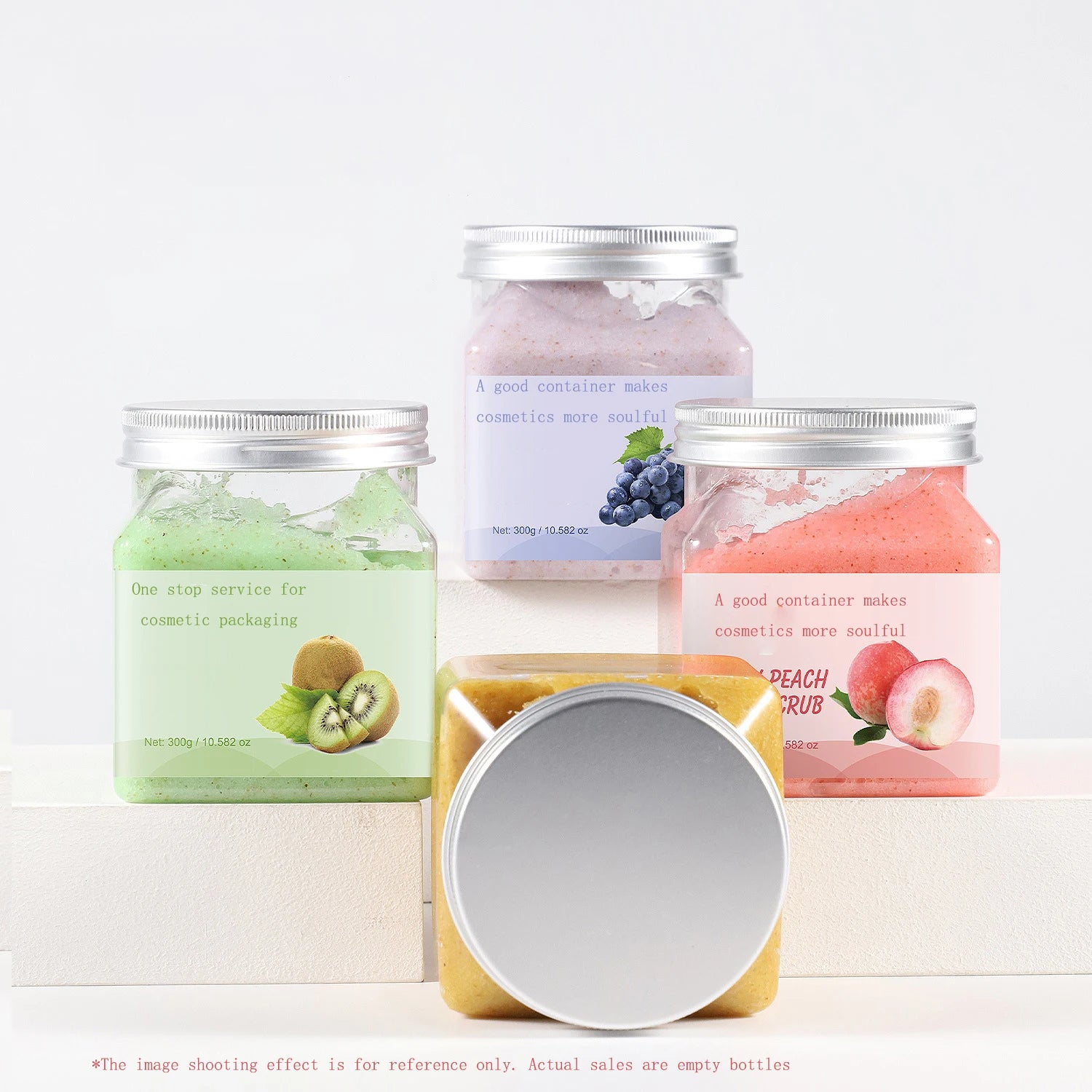 Hot Sell Empty 150ml 200g 250g PET Square Bath Salt Jar with Metal Lid
