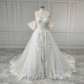 Real Photos High Quality Off Shoulder Appliques Lace A-line Sweep Train Wedding Dress Elegant Women Bride Gown Dress 2354