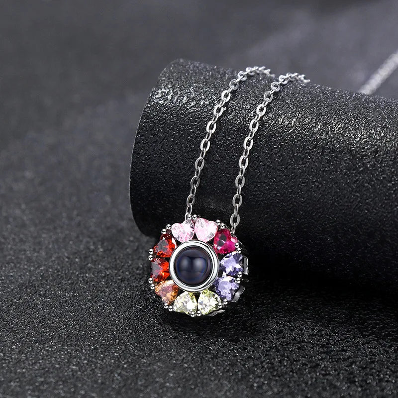 Daihe 925 Sterling Silver I Love You Necklace 100 Languages Colorful Crystal Zircon Projection Necklace Photo Custom