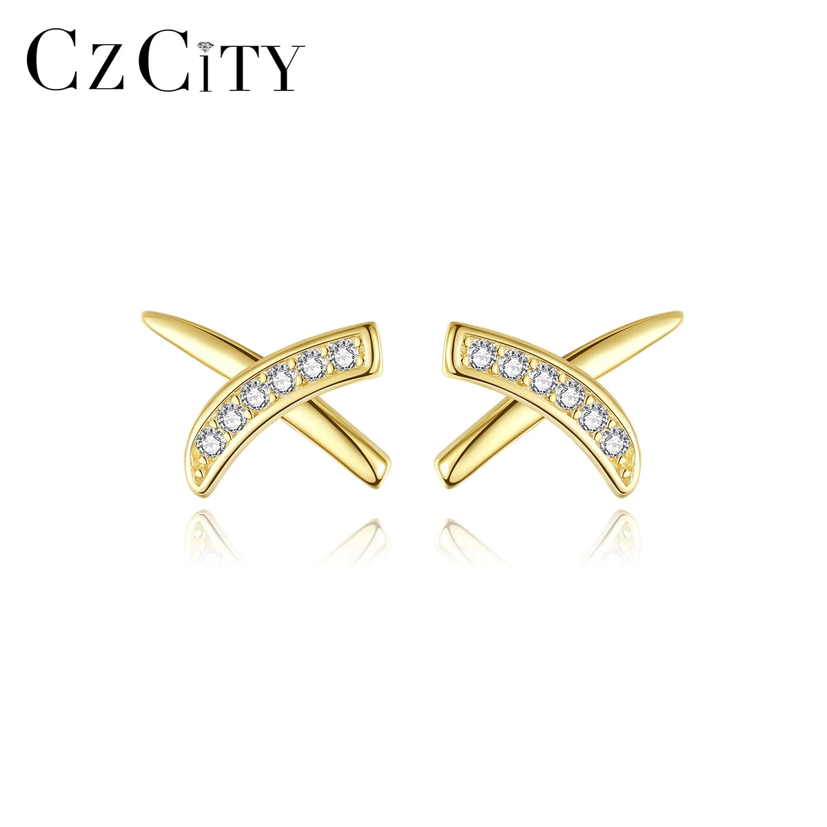 CZCITY Elegant Zircon Jewelry Zircone Stone 14K Gold Wholesale Cross Cubic Zirconia Hot Sale Earring Stud