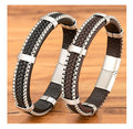 Real Leather Trendy Jewelry 316L Steel Chain Bangles Mens Woven Rope Leather Cord Bracelet More Than Ornament Jewelry Bracelet