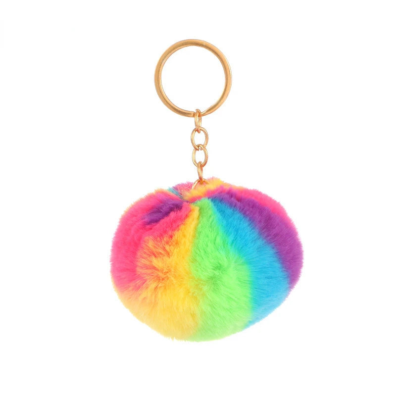 Wholesale Cute 8cm Rainbow Hair Plush Ball Keychain Pom Pom Ball Luggage Pendant Car Pendant