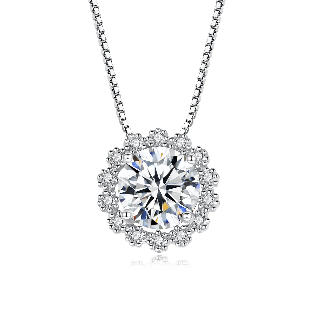CZCITY Moissanite Pendant Necklace Flower Shaped 925 Sterling Silver Chain Jewelry Necklace