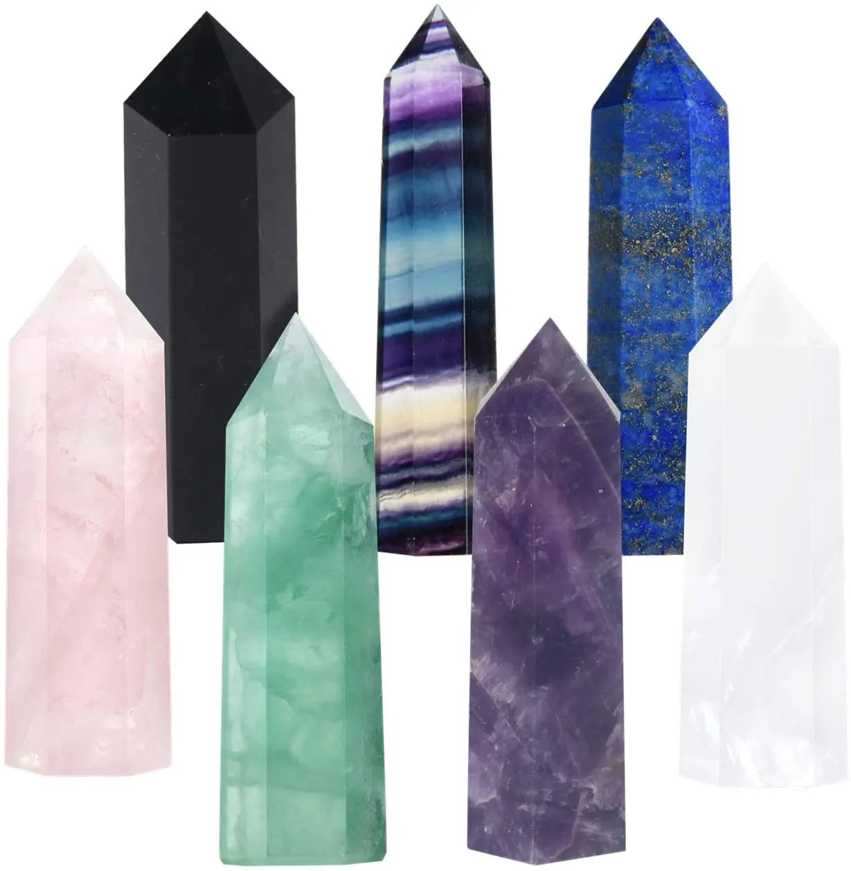 Chakra Crystals Quartz Healing Wands Kit Reiki Tumbled 6 Facet Single Point Stones Bohemian Meditation Set