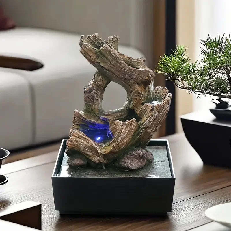 Hot Sale Elegant Tree Root Resin Fountain with Blue LED Light Indoor Home Decor for Living Room Zen Style Water Feature