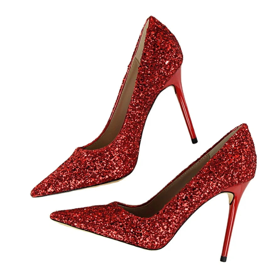 Best Selling Ladies's Pointy Toe Model High Heels Diamond Sequins Dazzling Women's Shoes Ultra High Heel Party Elegant Shoes