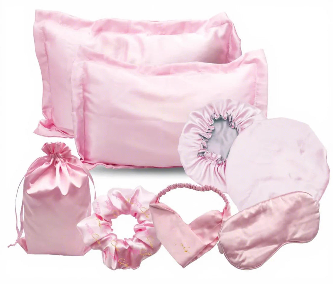 Wholesale Luxury Headband Double Line Bonnets Satin Scrunchies and Silk Eyemask Set