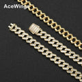 BC022  12mm Brass CZ Chain Prong Setting Zircon Cuban Link Chain Necklace Iced Out Bling Bling Hip Hop Jewelry