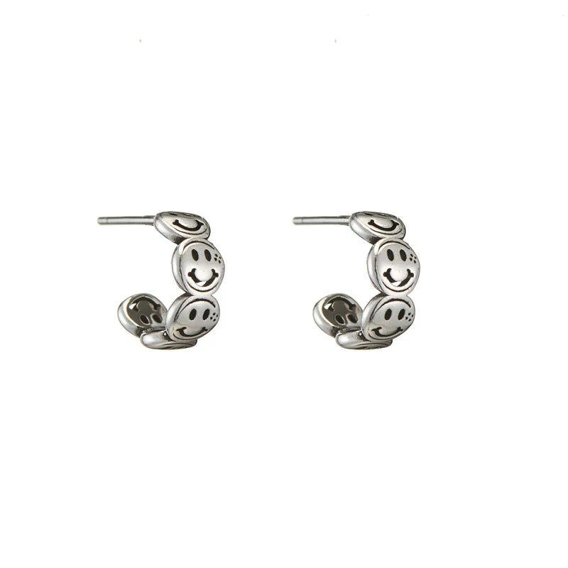 925 Sterling Silver Smiling Face Stud Earrings Gold Plated Fashion Jewelry for Women Girls Cute Style for Weddings Parties Gifts