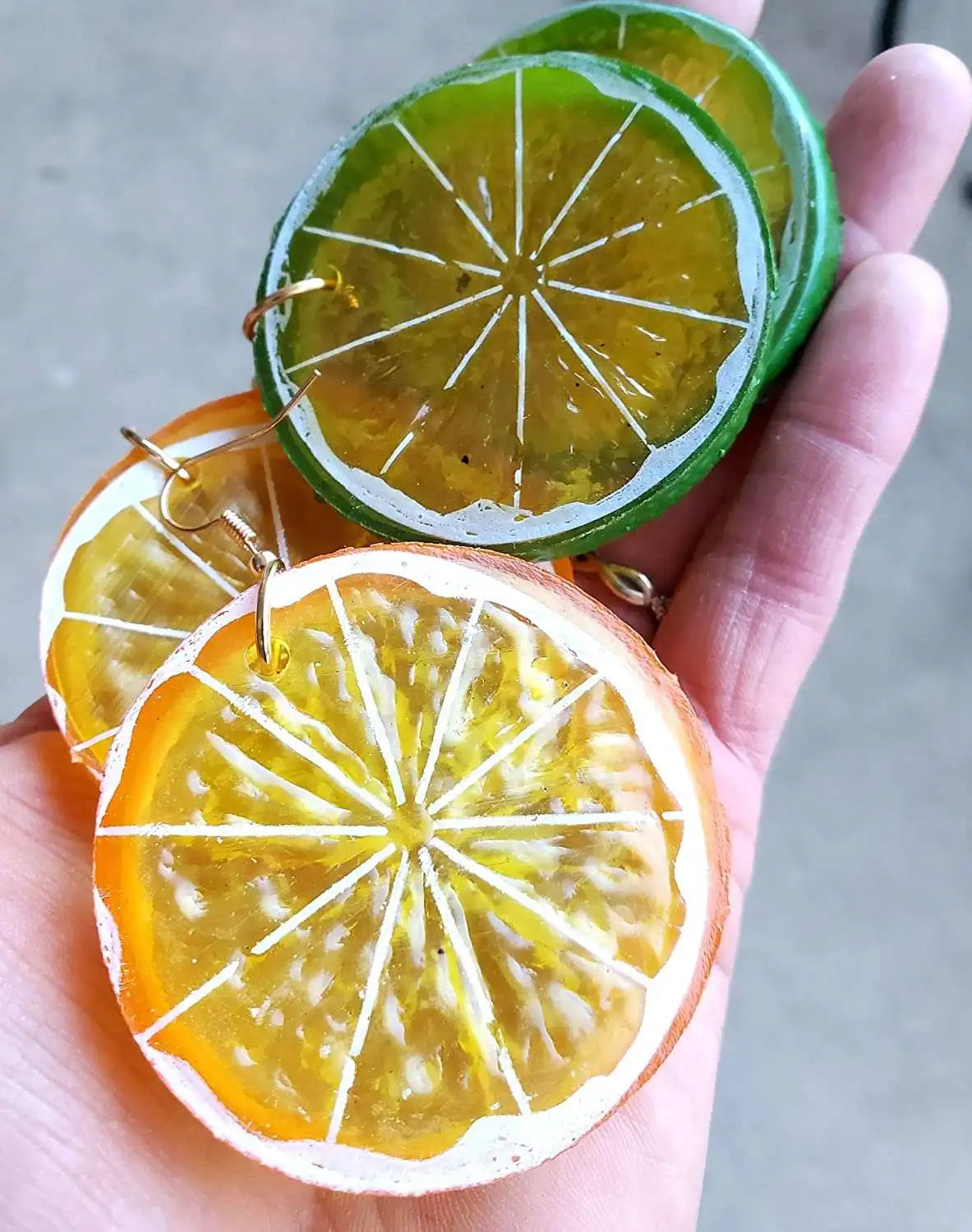 Wholesale Resin Stereo Yellow Lemon Green Lime Orange Earrings Long Pendant Fashion Summer Fruit Jewelry for Girls Gifts