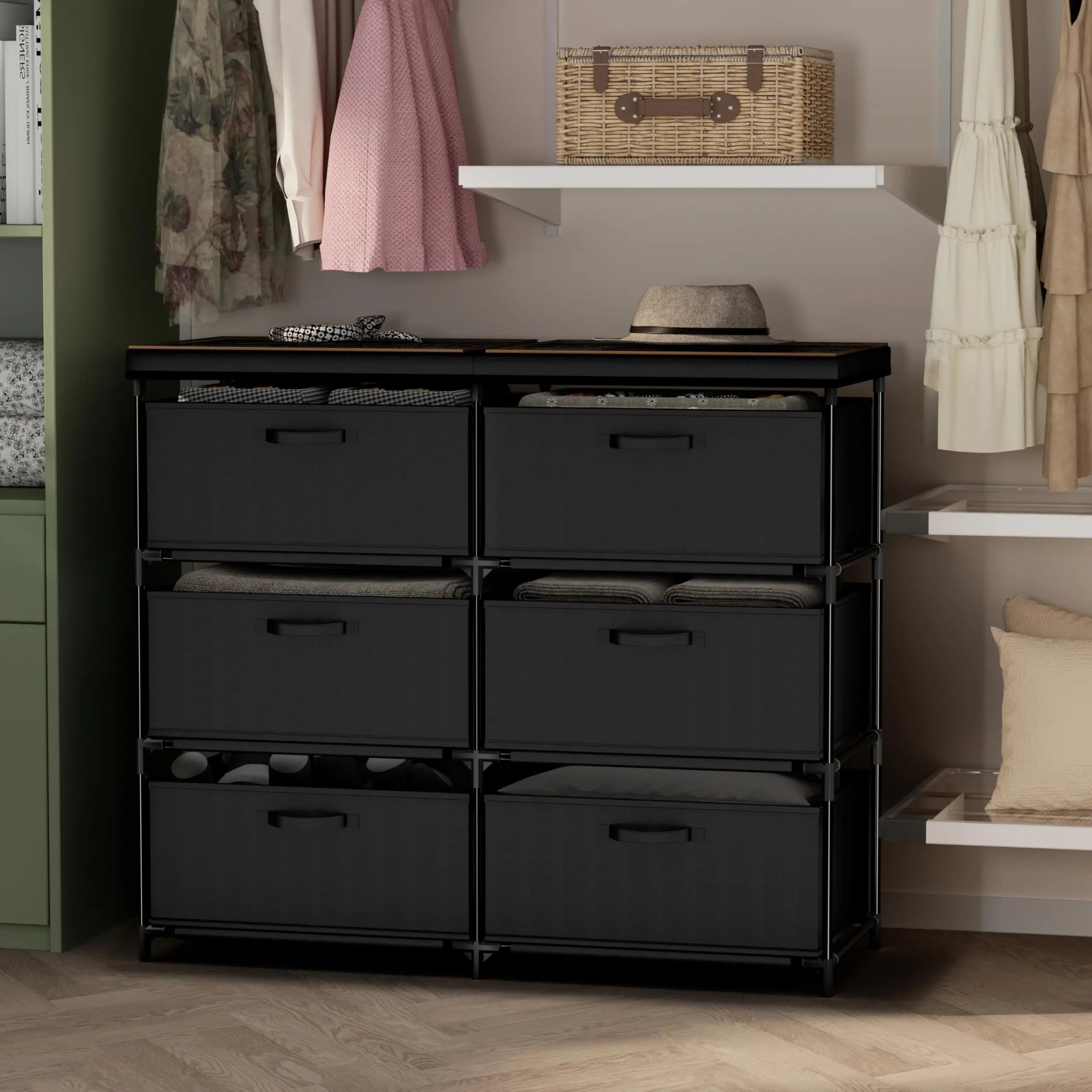 Modern 6 Drawer Fabric Dresser Storage Tower Organizer Wood Top Metal Frame Closet Chest of Drawers Armario Almirahs Storage
