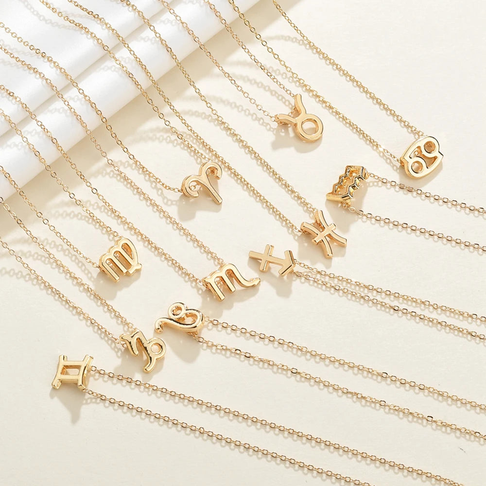EManco New Women's 12 Horoscope Zodiac Sign Aries Constellations Pendant Necklace Trendy Link 14K Gold Plated Stainless Steel