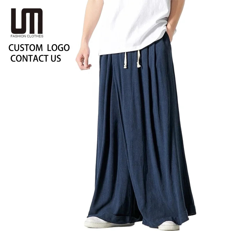 Liu Ming 2025 New Men Wide Leg Joggers - Korean Streetwear Drawstring Loose Pants (Casual & Fashionable)