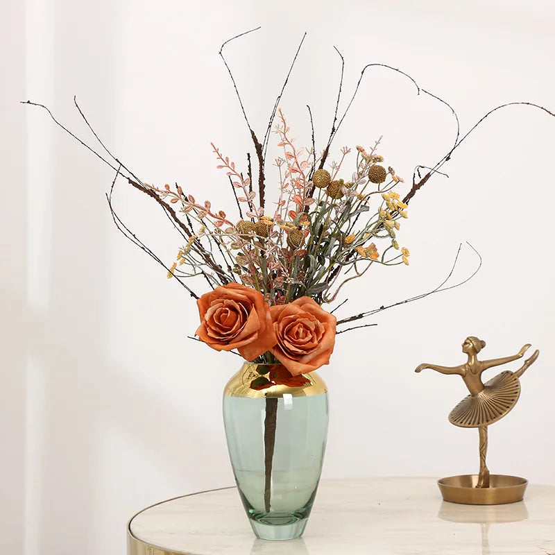 M299 New Rustic Autumn Flower Arrangement Silk Artificial Rose Orchid Flower Bouquet Decorative Flower for Wedding Centerpieces