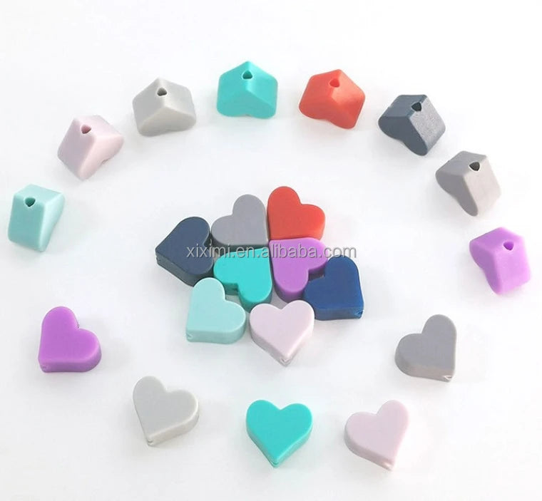 Food Grade Silicone15mm Heart-Shaped Beads Baby Nursing Chewable Teether DIY Necklace Pacifier Chain Toys  Accessories