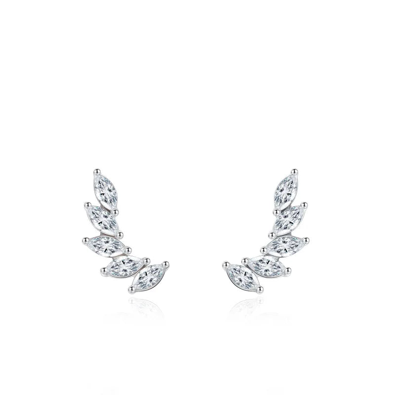 Wholesale Women Jewelry 925 Sterling Silver Cz Crystal Shine Stud Earings Feather Earrings for Women