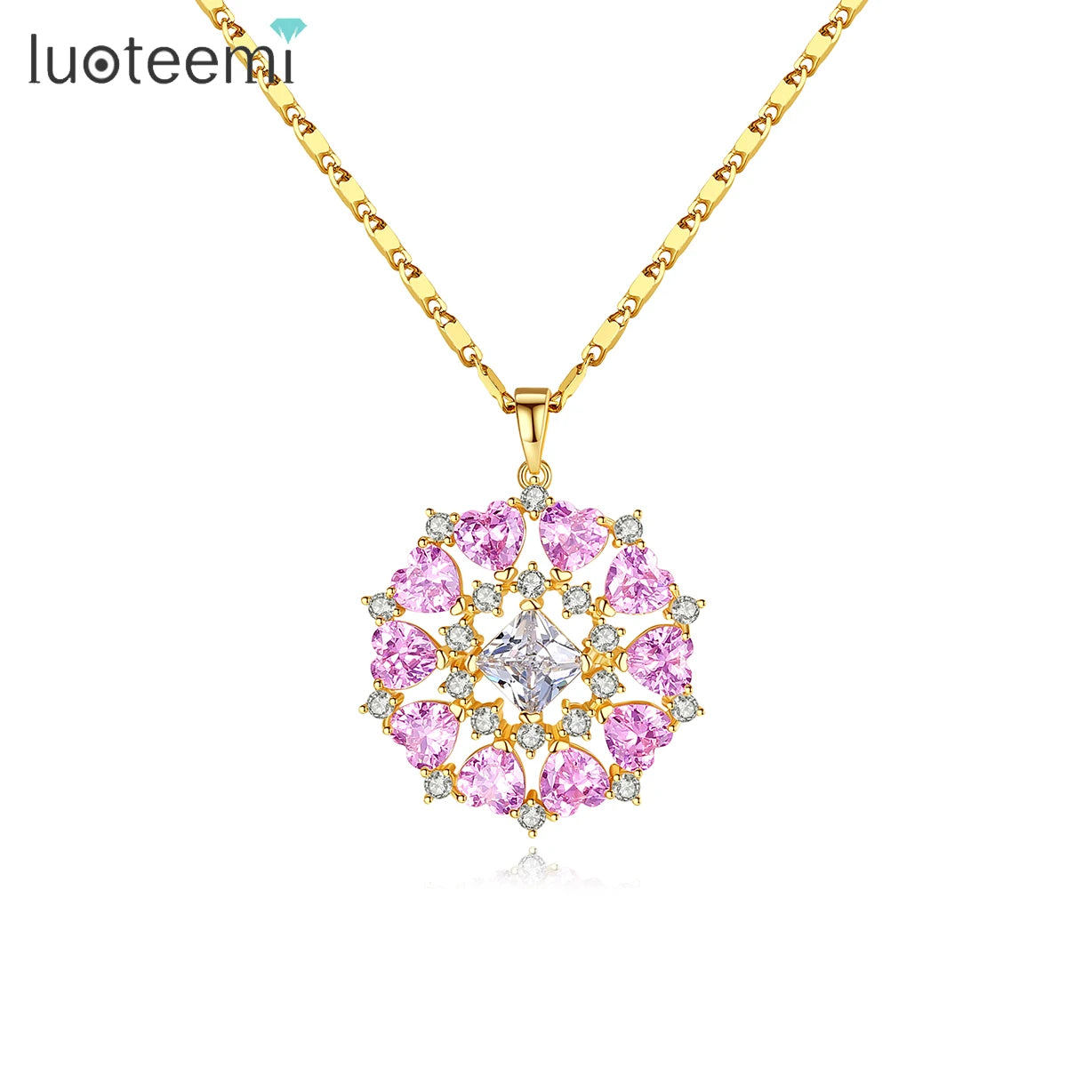 LUOTEEMI CZ Crystal Necklace Jewelry Jewellery Mona Lisa Multicolor Zircon Flower Pendant Necklace