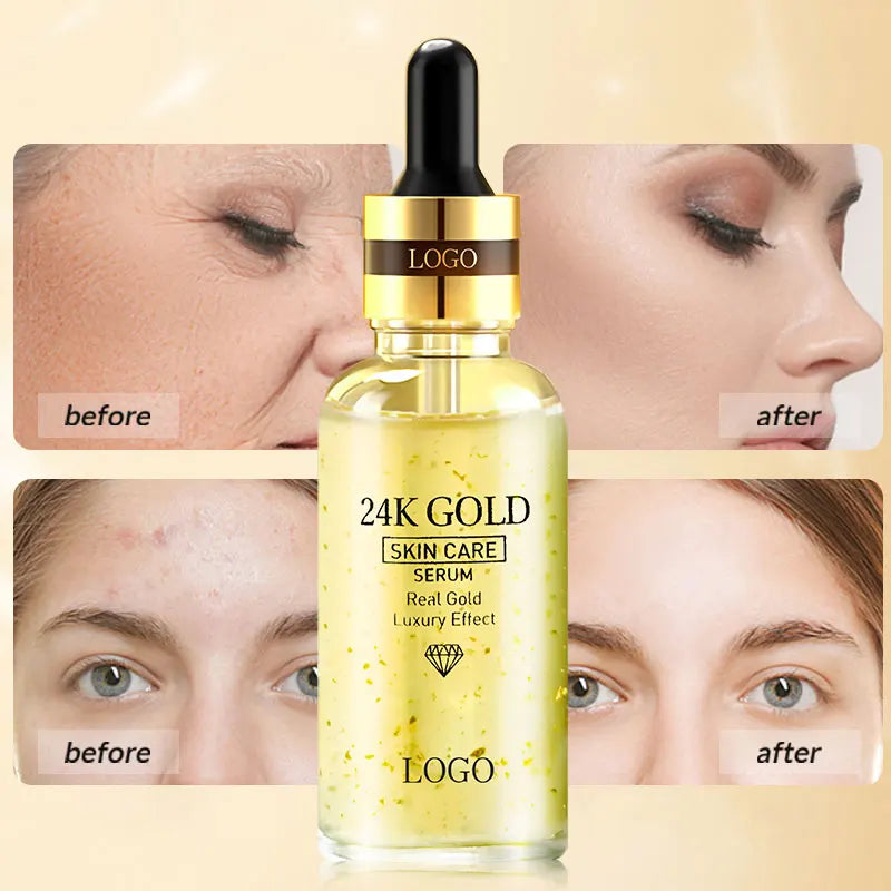Wholesale Private Label 100% Pure Hyaluronic Acid Serum Skin Care Oem 24 K Gold Whitening Natural Organic Face Serum 100ML