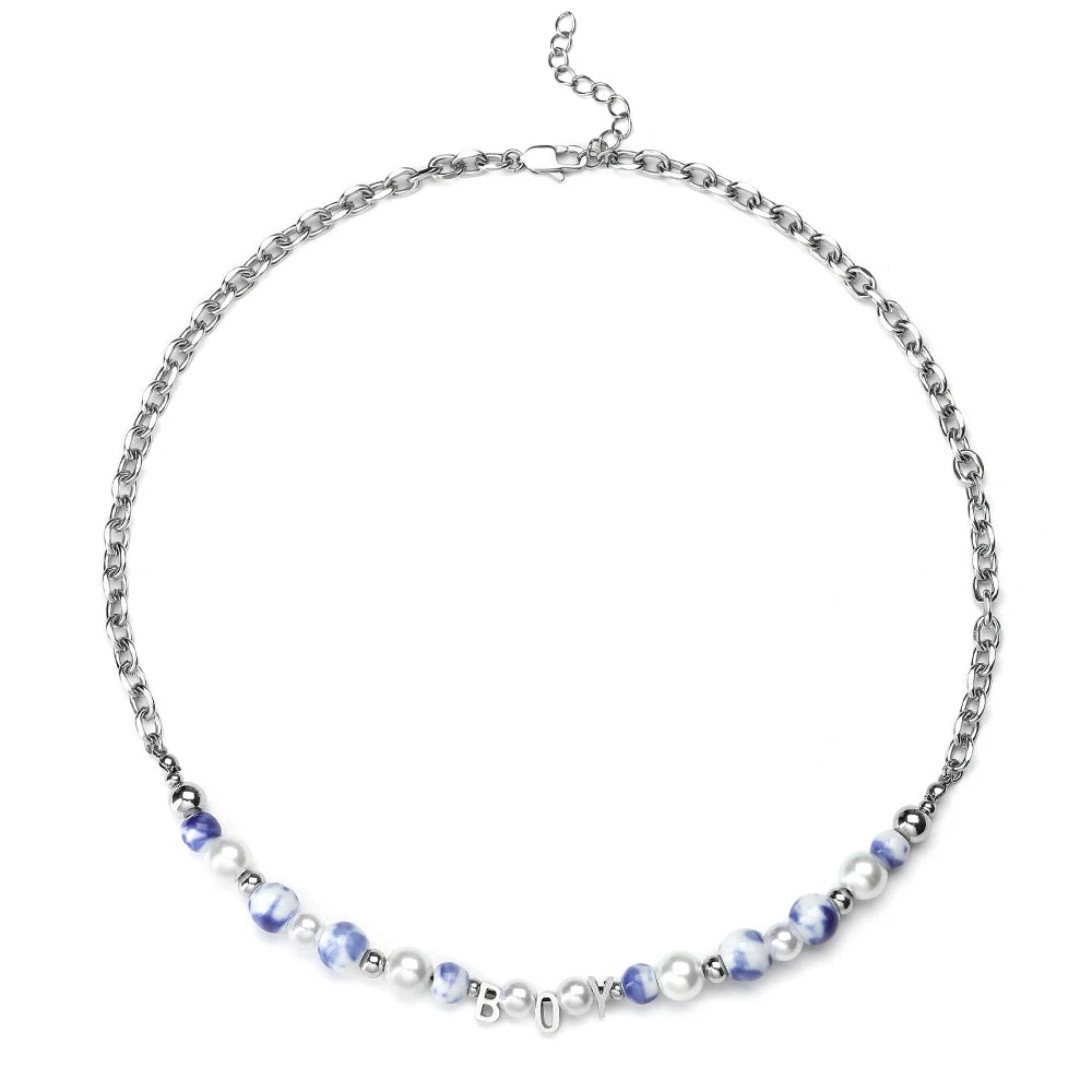 Craft Wolf DIY Stainless Steel Letter Clavicle Pearl Necklace Brand Fashion Jewelry Big Brand OEM Factory Process Production