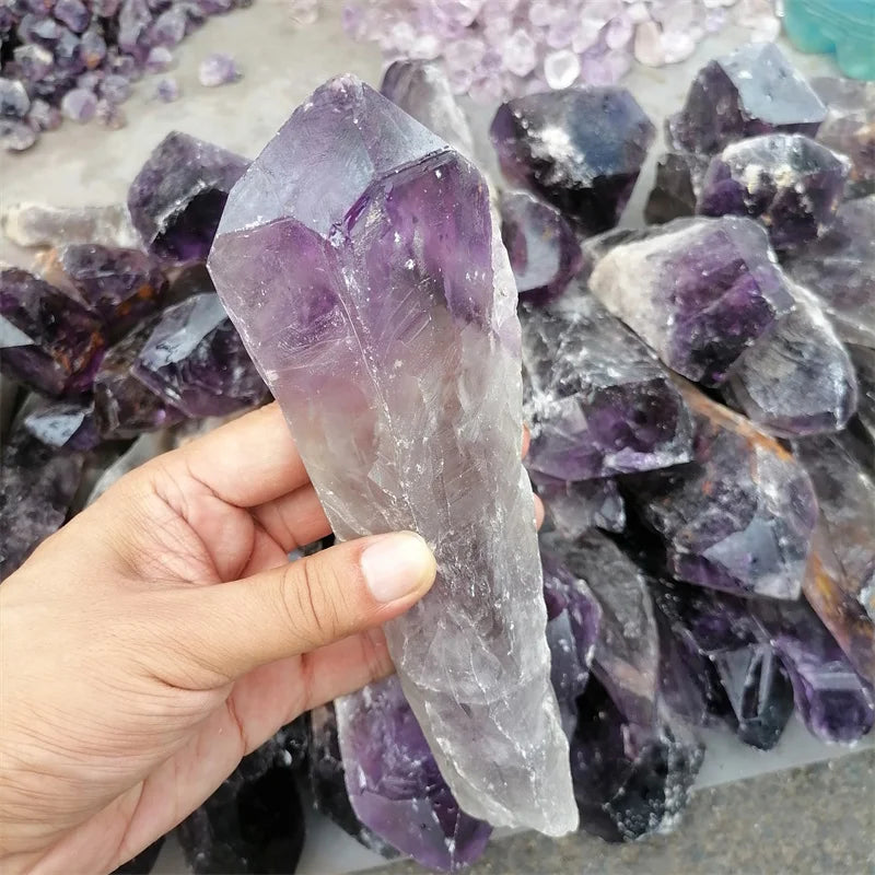 Natural Rough Stone Crystal Point Gemstone Sceptre Amethyst Wand for Healing